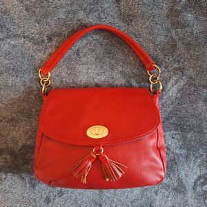 Vtg Tommy Hilfiger Vegan Leather‎ Red Shoulder Bag 90's Y2K Chunky Gold Hardware
